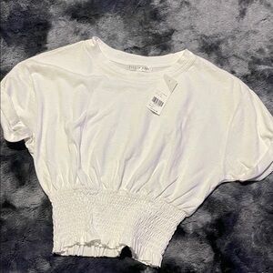 White Smocked Waist Women's Top